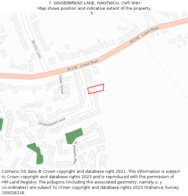 7, GINGERBREAD LANE, NANTWICH, CW5 6NH: Location map and indicative extent of plot
