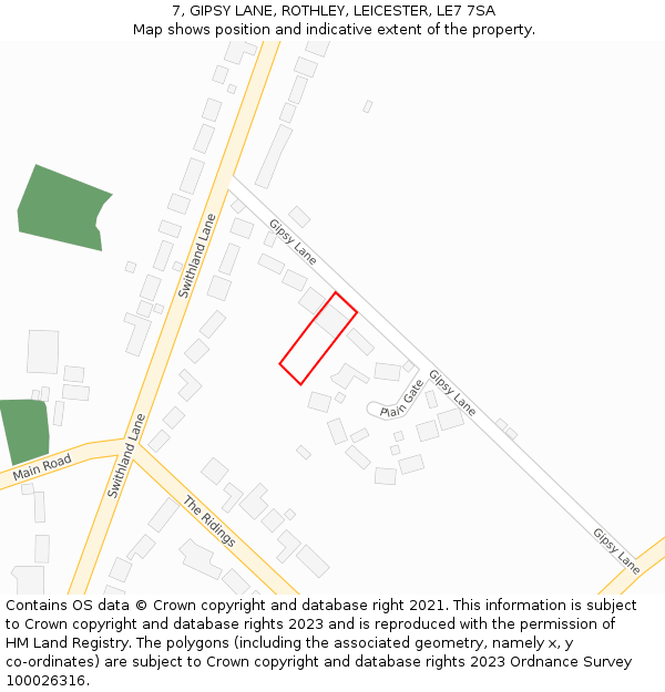 7, GIPSY LANE, ROTHLEY, LEICESTER, LE7 7SA: Location map and indicative extent of plot