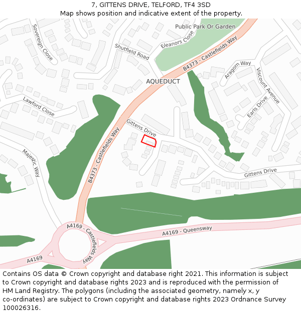 7, GITTENS DRIVE, TELFORD, TF4 3SD: Location map and indicative extent of plot