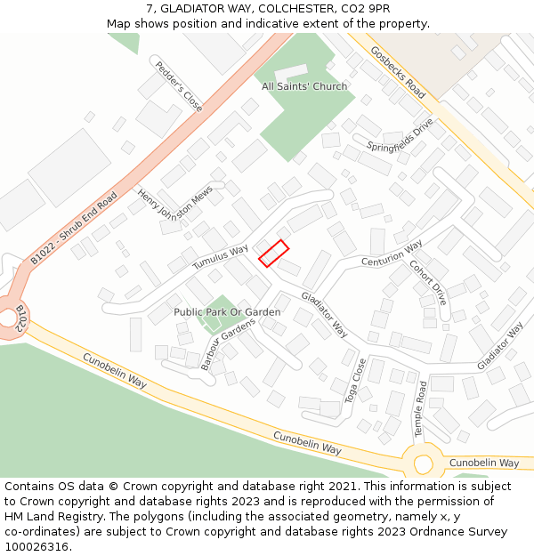 7, GLADIATOR WAY, COLCHESTER, CO2 9PR: Location map and indicative extent of plot