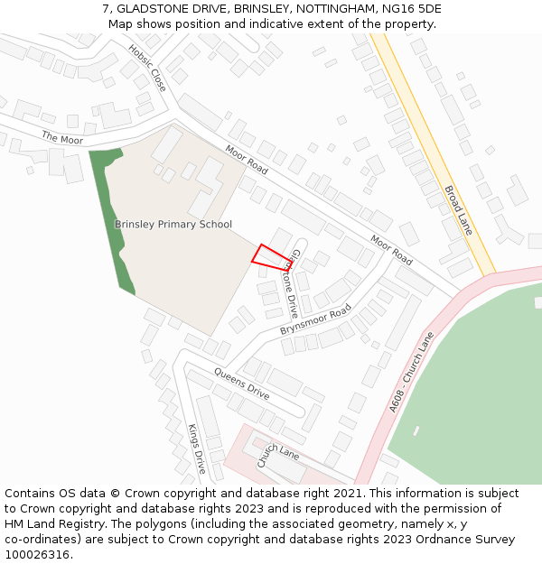 7, GLADSTONE DRIVE, BRINSLEY, NOTTINGHAM, NG16 5DE: Location map and indicative extent of plot