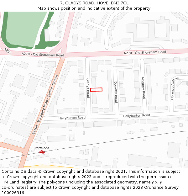 7, GLADYS ROAD, HOVE, BN3 7GL: Location map and indicative extent of plot