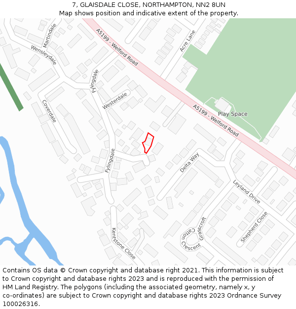 7, GLAISDALE CLOSE, NORTHAMPTON, NN2 8UN: Location map and indicative extent of plot