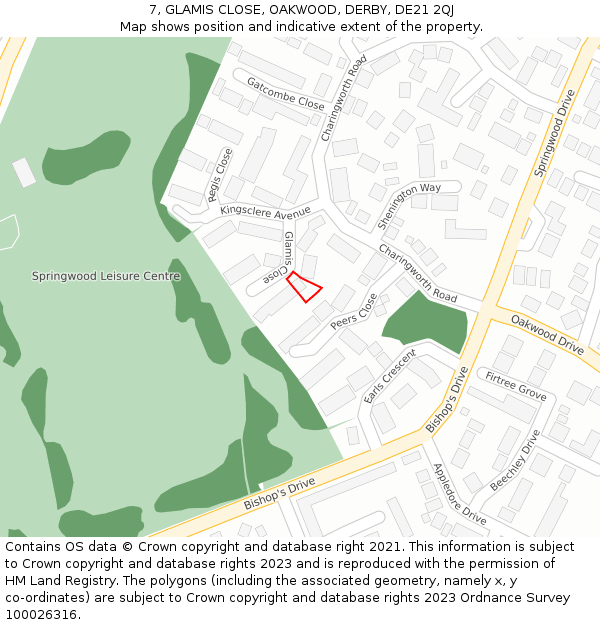 7, GLAMIS CLOSE, OAKWOOD, DERBY, DE21 2QJ: Location map and indicative extent of plot