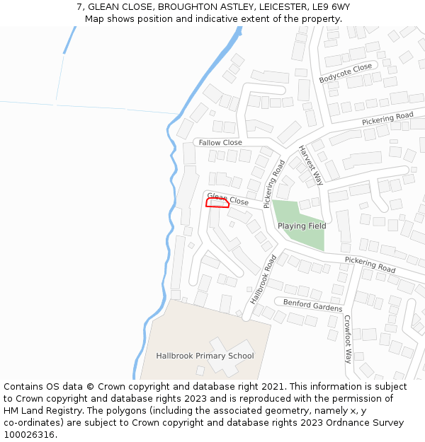 7, GLEAN CLOSE, BROUGHTON ASTLEY, LEICESTER, LE9 6WY: Location map and indicative extent of plot