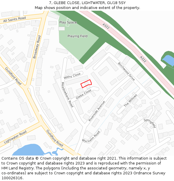 7, GLEBE CLOSE, LIGHTWATER, GU18 5SY: Location map and indicative extent of plot