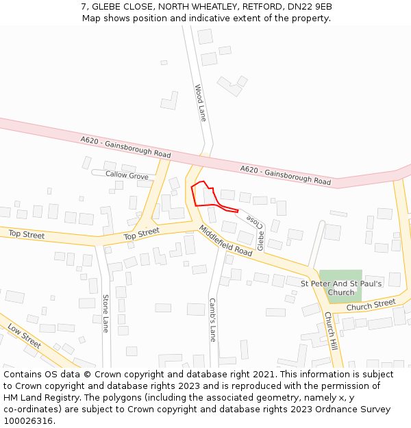 7, GLEBE CLOSE, NORTH WHEATLEY, RETFORD, DN22 9EB: Location map and indicative extent of plot
