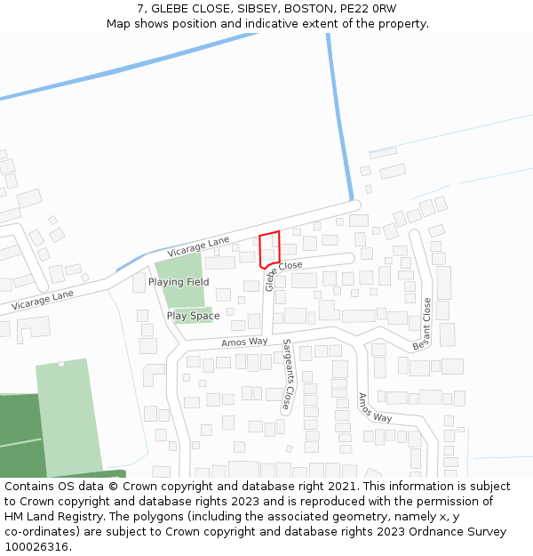 7, GLEBE CLOSE, SIBSEY, BOSTON, PE22 0RW: Location map and indicative extent of plot