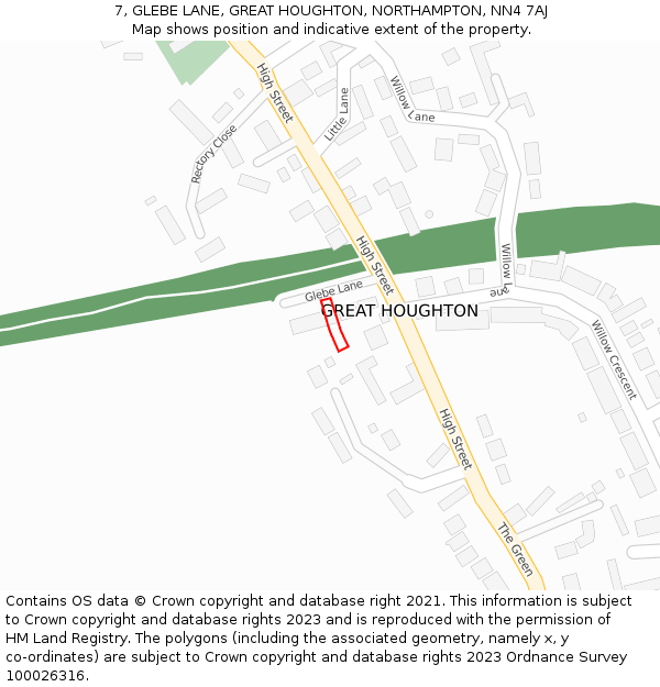 7, GLEBE LANE, GREAT HOUGHTON, NORTHAMPTON, NN4 7AJ: Location map and indicative extent of plot