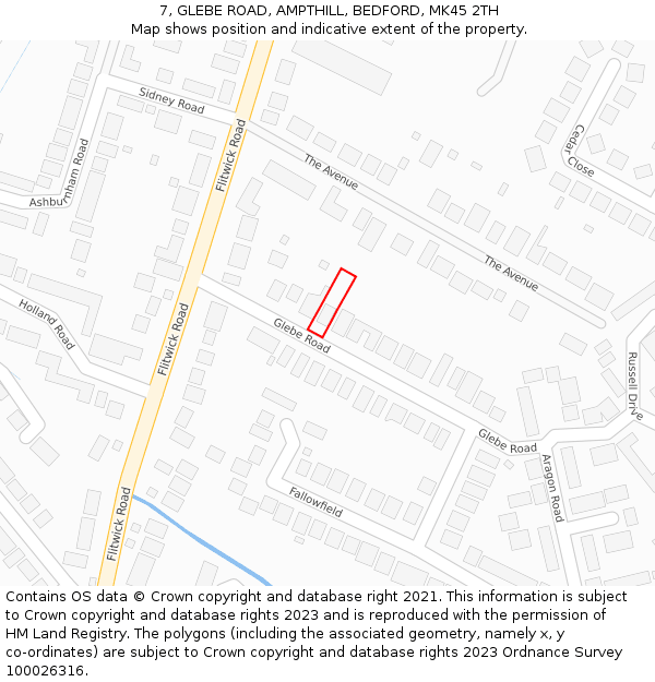 7, GLEBE ROAD, AMPTHILL, BEDFORD, MK45 2TH: Location map and indicative extent of plot