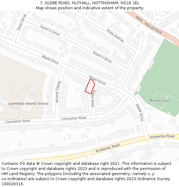 7, GLEBE ROAD, NUTHALL, NOTTINGHAM, NG16 1EL: Location map and indicative extent of plot