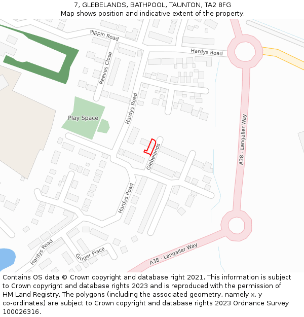 7, GLEBELANDS, BATHPOOL, TAUNTON, TA2 8FG: Location map and indicative extent of plot