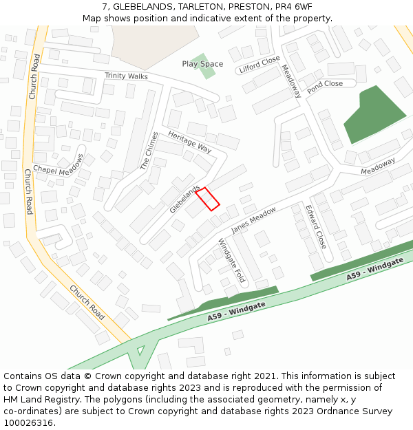 7, GLEBELANDS, TARLETON, PRESTON, PR4 6WF: Location map and indicative extent of plot