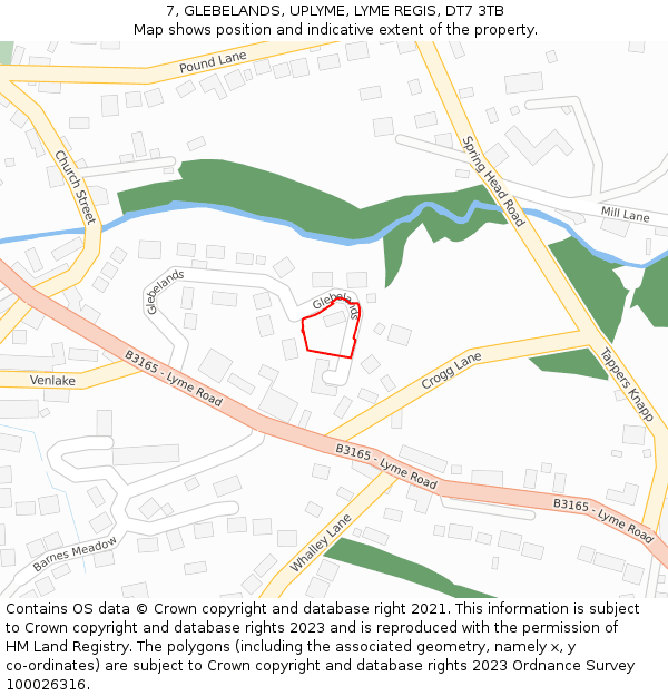 7, GLEBELANDS, UPLYME, LYME REGIS, DT7 3TB: Location map and indicative extent of plot
