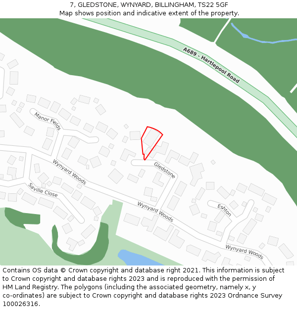 7, GLEDSTONE, WYNYARD, BILLINGHAM, TS22 5GF: Location map and indicative extent of plot