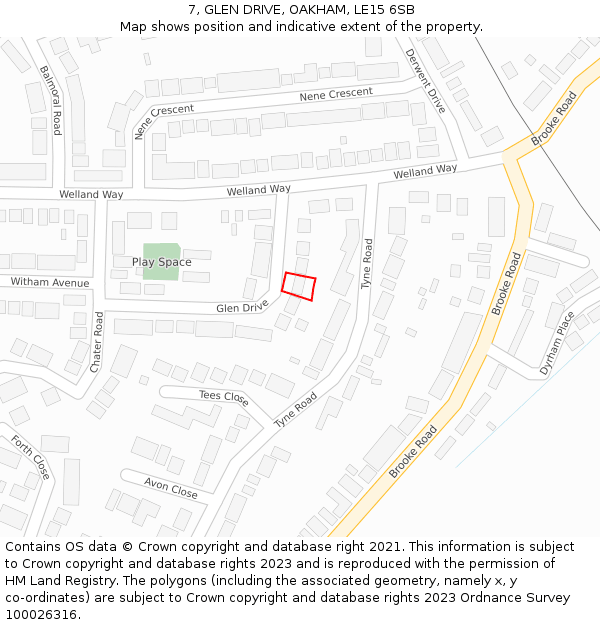 7, GLEN DRIVE, OAKHAM, LE15 6SB: Location map and indicative extent of plot
