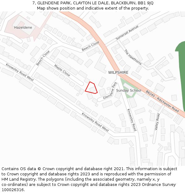 7, GLENDENE PARK, CLAYTON LE DALE, BLACKBURN, BB1 9JQ: Location map and indicative extent of plot