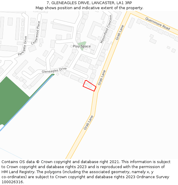 7, GLENEAGLES DRIVE, LANCASTER, LA1 3RP: Location map and indicative extent of plot