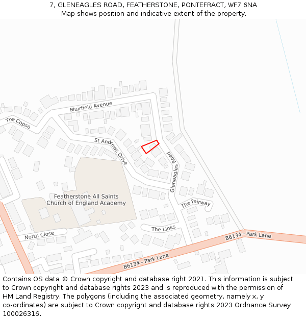 7, GLENEAGLES ROAD, FEATHERSTONE, PONTEFRACT, WF7 6NA: Location map and indicative extent of plot