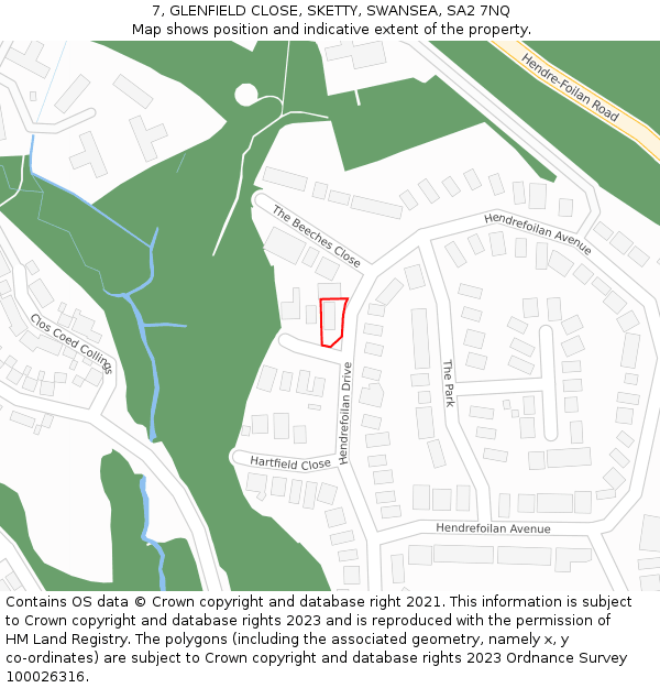 7, GLENFIELD CLOSE, SKETTY, SWANSEA, SA2 7NQ: Location map and indicative extent of plot