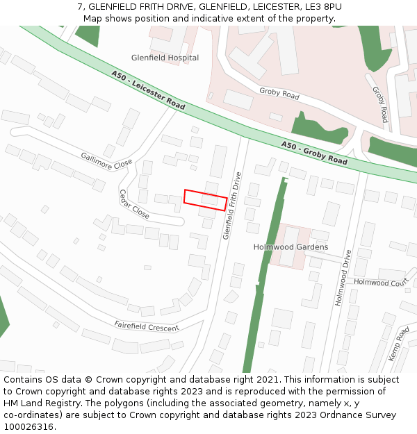 7, GLENFIELD FRITH DRIVE, GLENFIELD, LEICESTER, LE3 8PU: Location map and indicative extent of plot