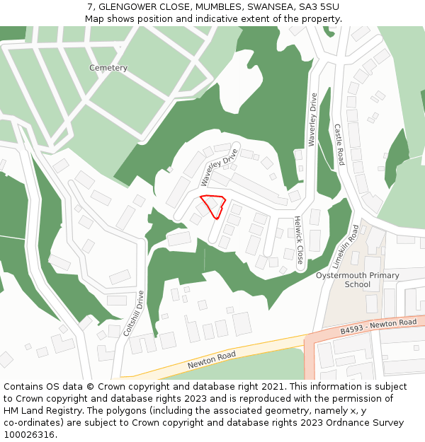 7, GLENGOWER CLOSE, MUMBLES, SWANSEA, SA3 5SU: Location map and indicative extent of plot