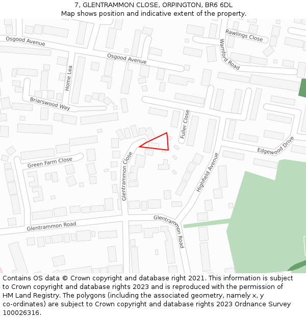 7, GLENTRAMMON CLOSE, ORPINGTON, BR6 6DL: Location map and indicative extent of plot