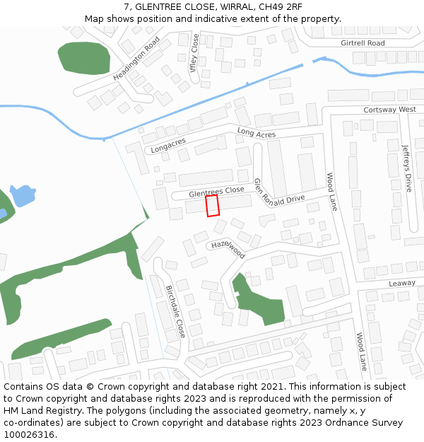 7, GLENTREE CLOSE, WIRRAL, CH49 2RF: Location map and indicative extent of plot