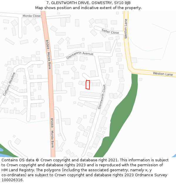 7, GLENTWORTH DRIVE, OSWESTRY, SY10 9JB: Location map and indicative extent of plot