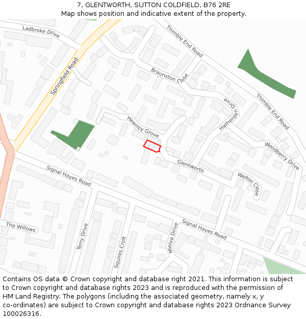 7, GLENTWORTH, SUTTON COLDFIELD, B76 2RE: Location map and indicative extent of plot