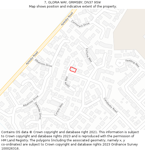 7, GLORIA WAY, GRIMSBY, DN37 9SW: Location map and indicative extent of plot