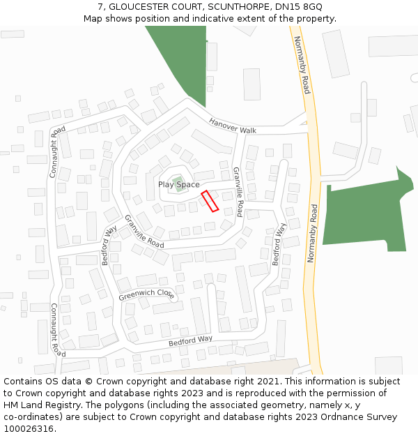 7, GLOUCESTER COURT, SCUNTHORPE, DN15 8GQ: Location map and indicative extent of plot