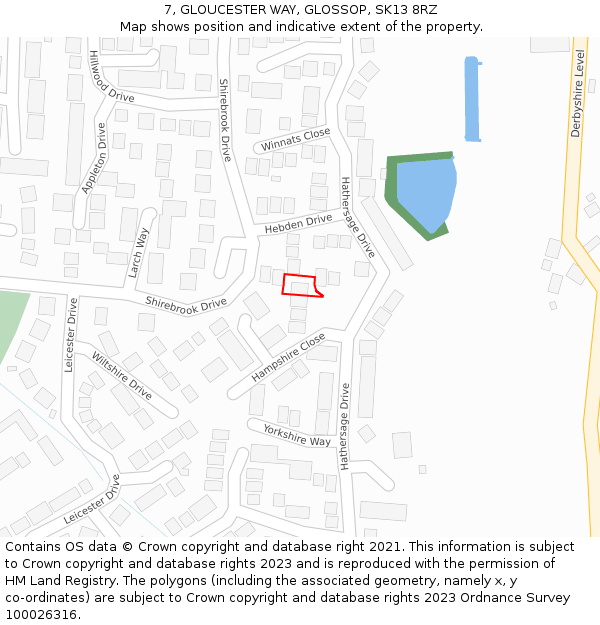 7, GLOUCESTER WAY, GLOSSOP, SK13 8RZ: Location map and indicative extent of plot