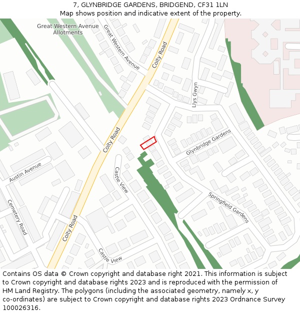 7, GLYNBRIDGE GARDENS, BRIDGEND, CF31 1LN: Location map and indicative extent of plot