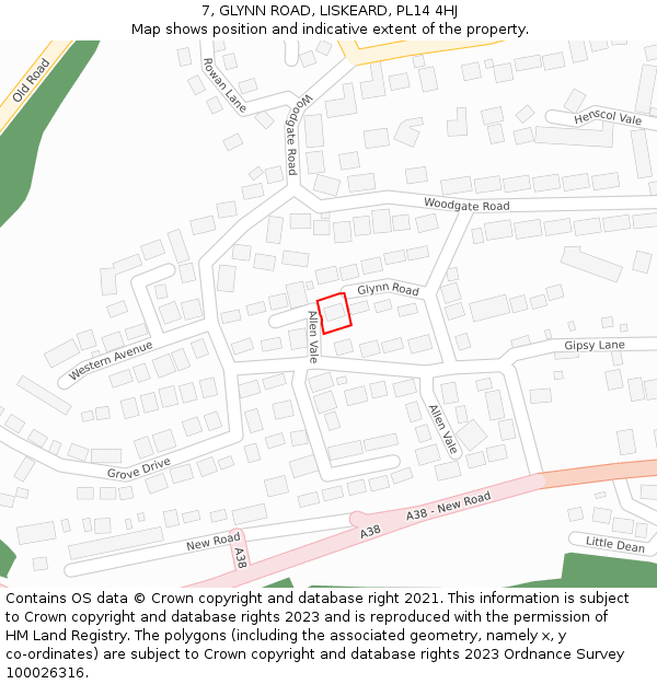 7, GLYNN ROAD, LISKEARD, PL14 4HJ: Location map and indicative extent of plot