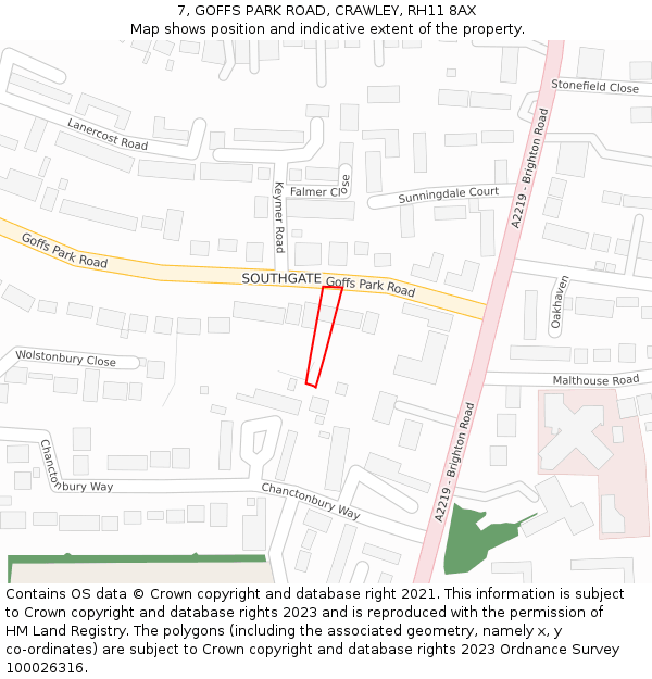 7, GOFFS PARK ROAD, CRAWLEY, RH11 8AX: Location map and indicative extent of plot