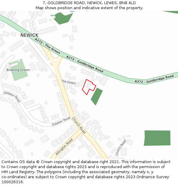 7, GOLDBRIDGE ROAD, NEWICK, LEWES, BN8 4LD: Location map and indicative extent of plot