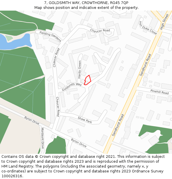 7, GOLDSMITH WAY, CROWTHORNE, RG45 7QP: Location map and indicative extent of plot