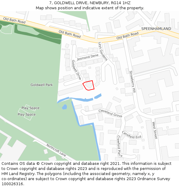 7, GOLDWELL DRIVE, NEWBURY, RG14 1HZ: Location map and indicative extent of plot