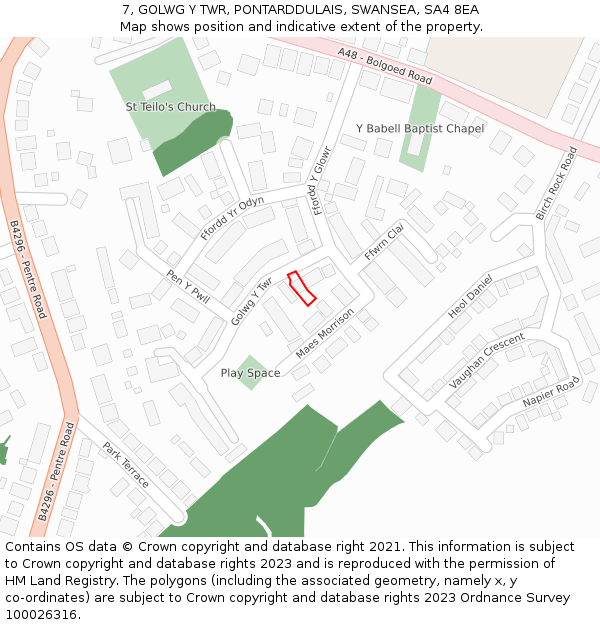 7, GOLWG Y TWR, PONTARDDULAIS, SWANSEA, SA4 8EA: Location map and indicative extent of plot