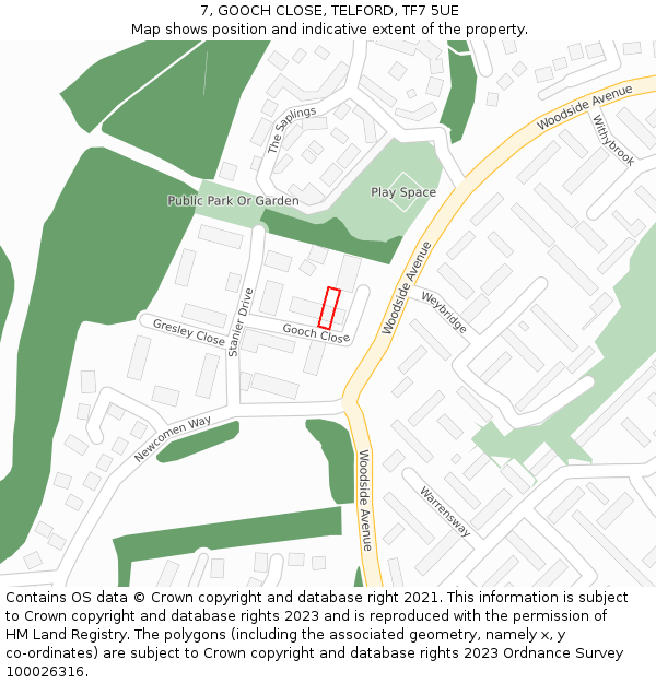 7, GOOCH CLOSE, TELFORD, TF7 5UE: Location map and indicative extent of plot