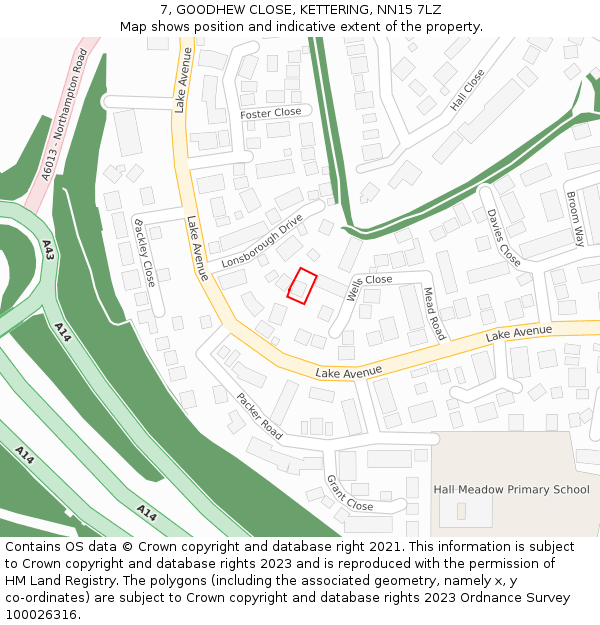 7, GOODHEW CLOSE, KETTERING, NN15 7LZ: Location map and indicative extent of plot