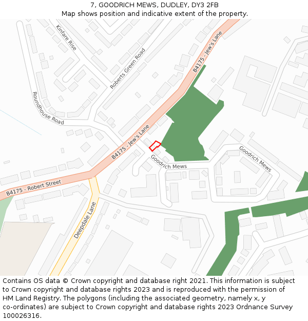 7, GOODRICH MEWS, DUDLEY, DY3 2FB: Location map and indicative extent of plot