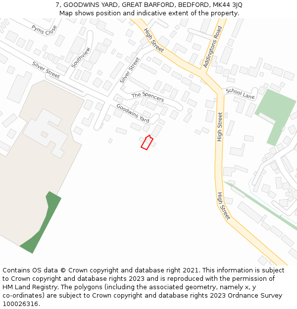 7, GOODWINS YARD, GREAT BARFORD, BEDFORD, MK44 3JQ: Location map and indicative extent of plot