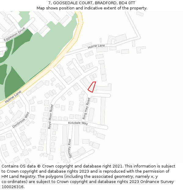 7, GOOSEDALE COURT, BRADFORD, BD4 0TT: Location map and indicative extent of plot