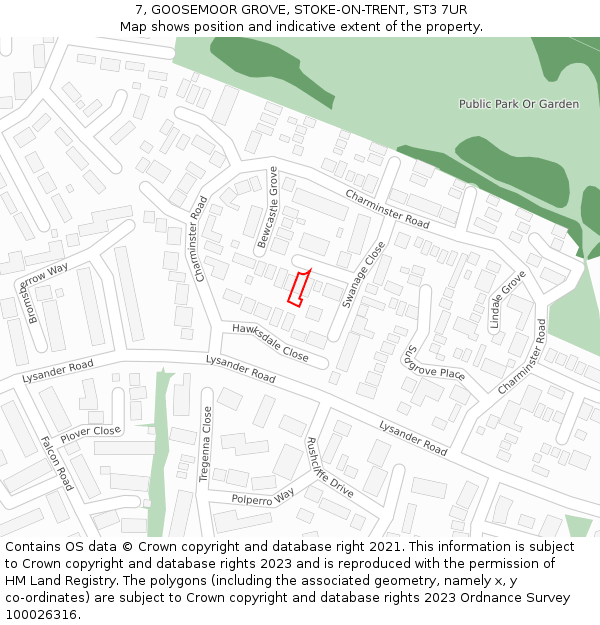 7, GOOSEMOOR GROVE, STOKE-ON-TRENT, ST3 7UR: Location map and indicative extent of plot