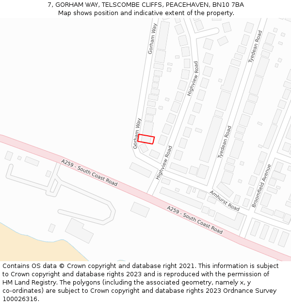 7, GORHAM WAY, TELSCOMBE CLIFFS, PEACEHAVEN, BN10 7BA: Location map and indicative extent of plot