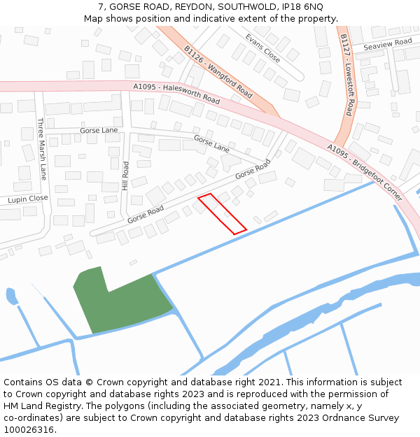 7, GORSE ROAD, REYDON, SOUTHWOLD, IP18 6NQ: Location map and indicative extent of plot