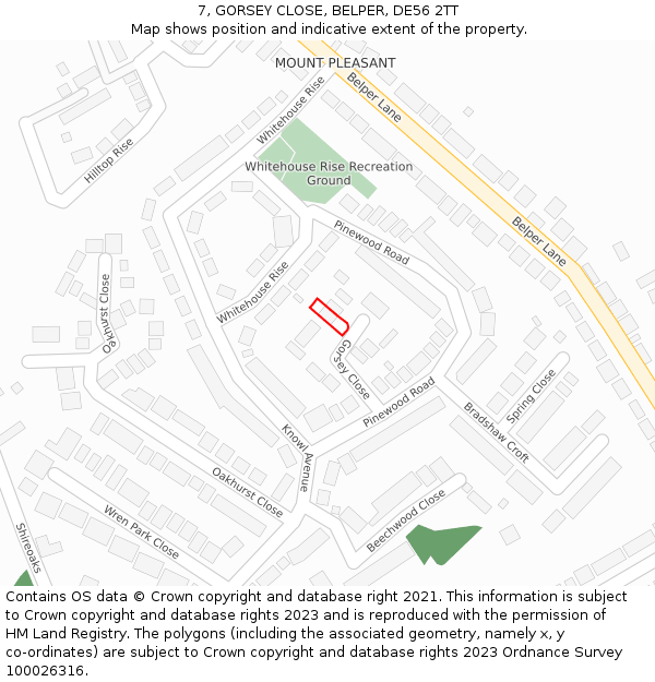 7, GORSEY CLOSE, BELPER, DE56 2TT: Location map and indicative extent of plot