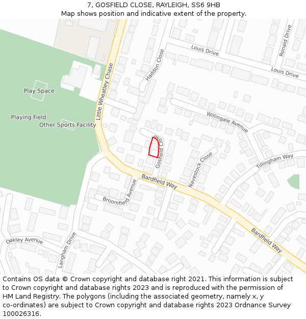 7, GOSFIELD CLOSE, RAYLEIGH, SS6 9HB: Location map and indicative extent of plot